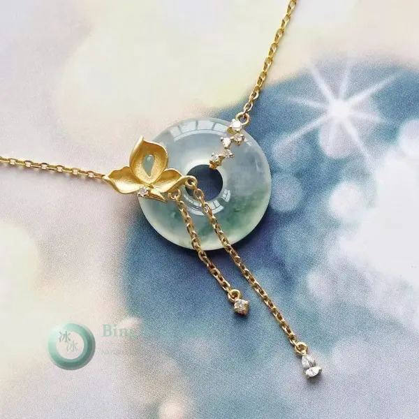 Glacial Bloom Jadeite Donut Necklace in 18K Gold with Floating Petal Bail