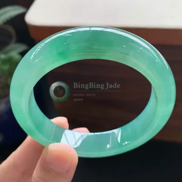 Icy Spring Green Jadeite Bangle 56mm — Luminous Jelly Translucency