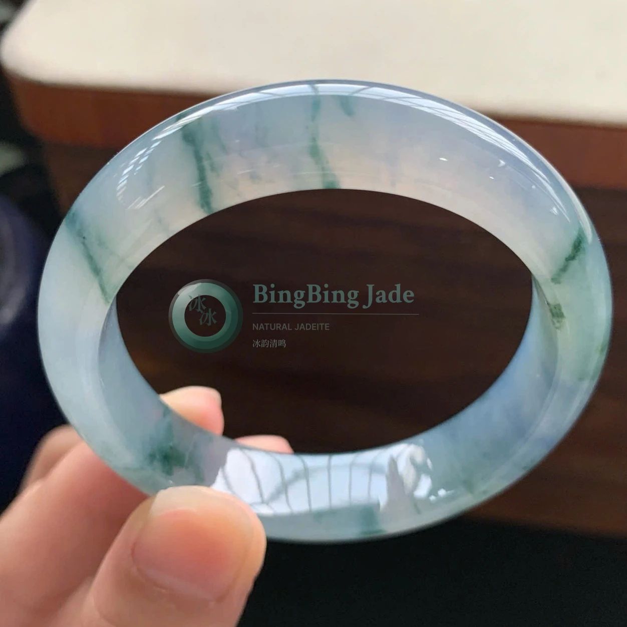 Icy Blue with Floating Emerald Veins Bangle 51mm