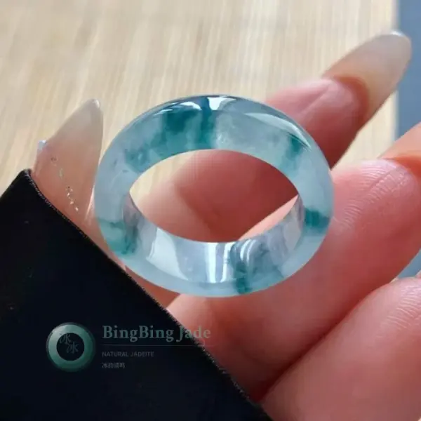 Icy Blue Marbled Jadeite Ring — Floating Teal Drift