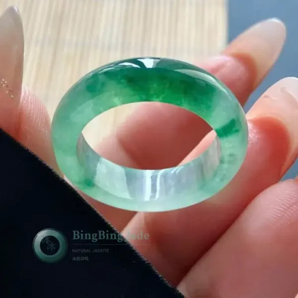 Icy Green Marbled Jadeite Ring — Floating Emerald in Spring Water