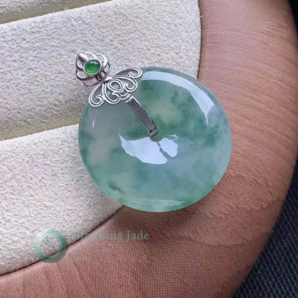Icy Glutinous Floating Garden Jadeite Ping An Kou Pendant 18K Gold