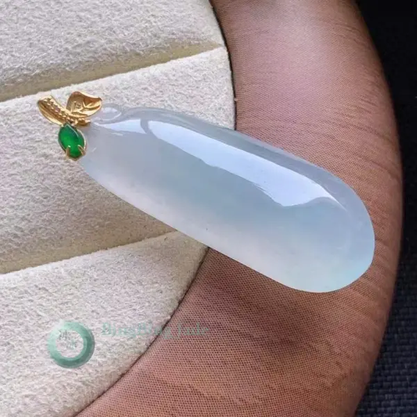 Glacial Dew Melon Pendant — Translucent Pale Blue Drop with 18K Gold Bail