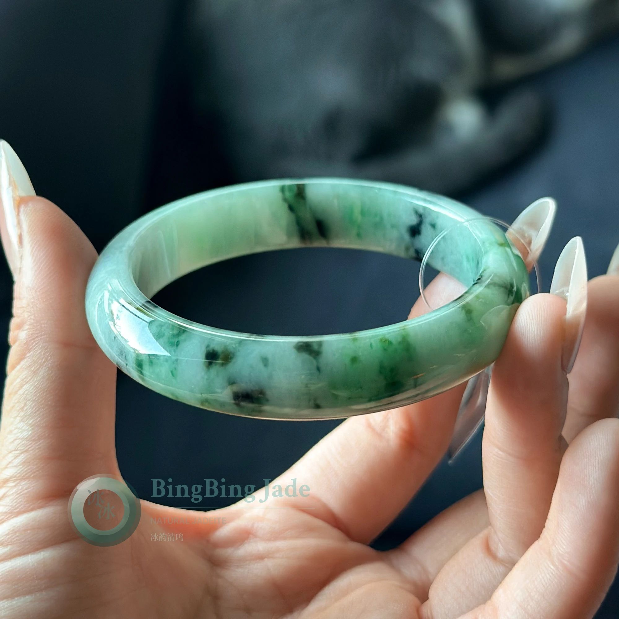 Spring Garden Floating Emerald & Moss Jadeite Bangle 54.8mm
