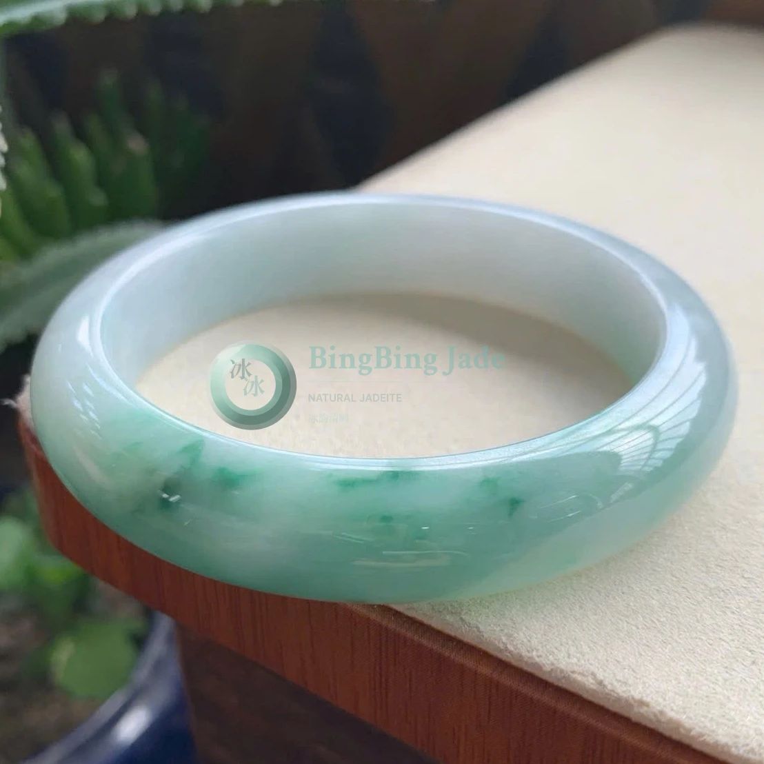 Floating Blossom Glutinous Jadeite Bangle 55.8mm