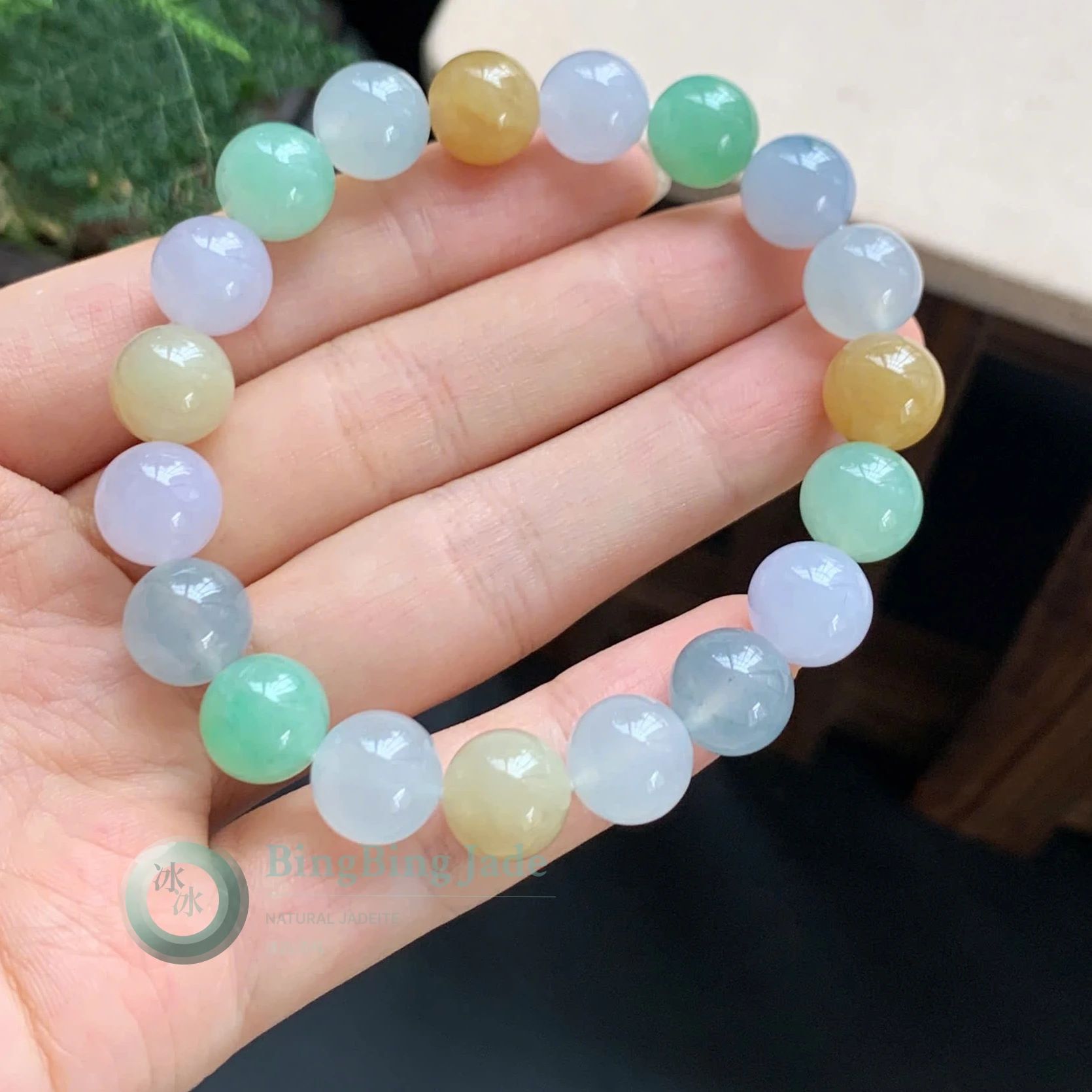 Icy Pastel Garden — Multicolor Jadeite Bead Bracelet 10mm