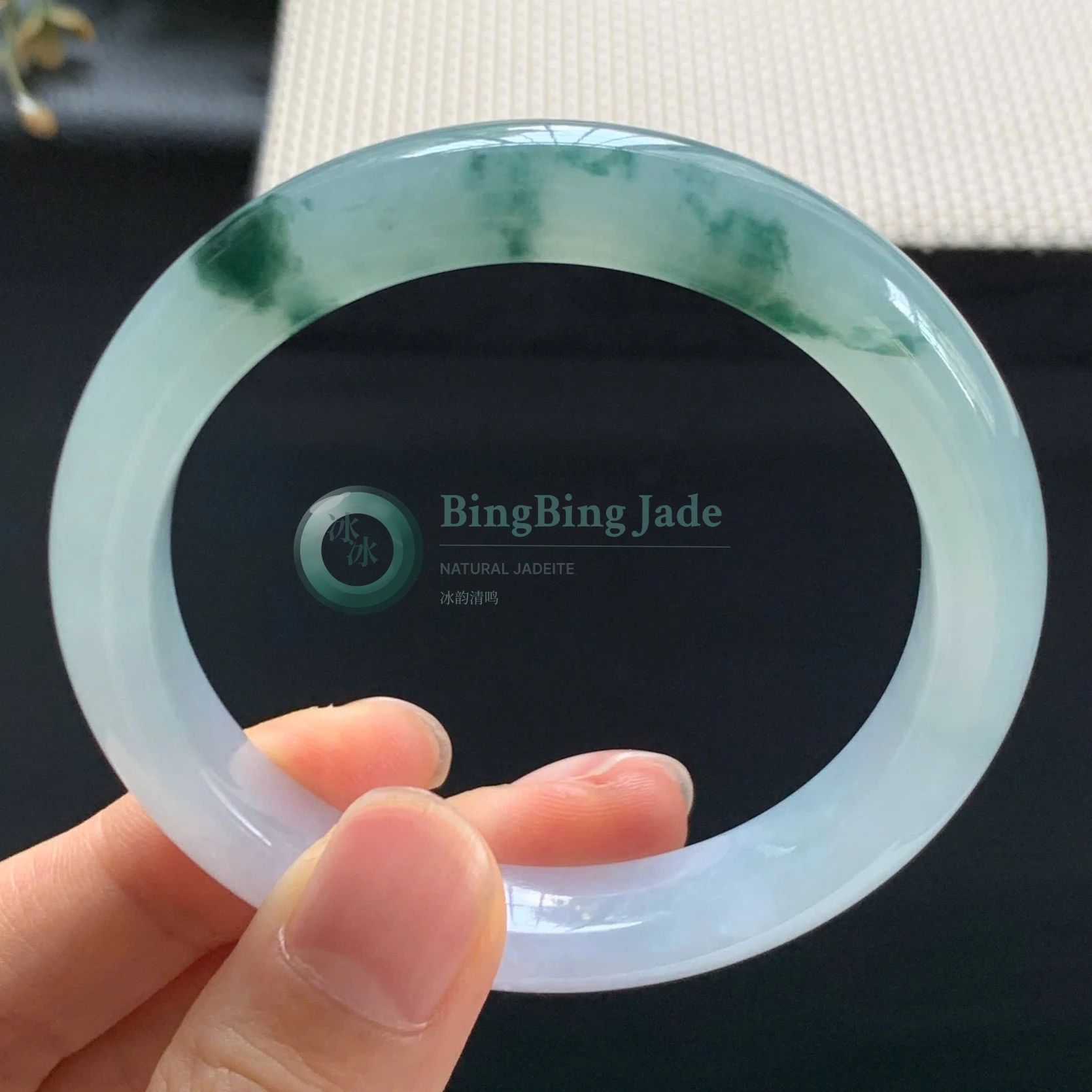 Icy Floating Emerald Clouds Jadeite Bangle 52mm