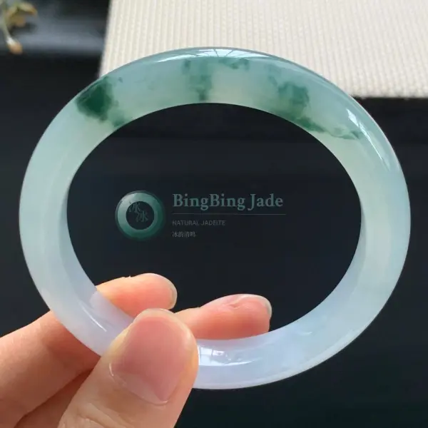 Icy Floating Emerald Clouds Jadeite Bangle 52mm