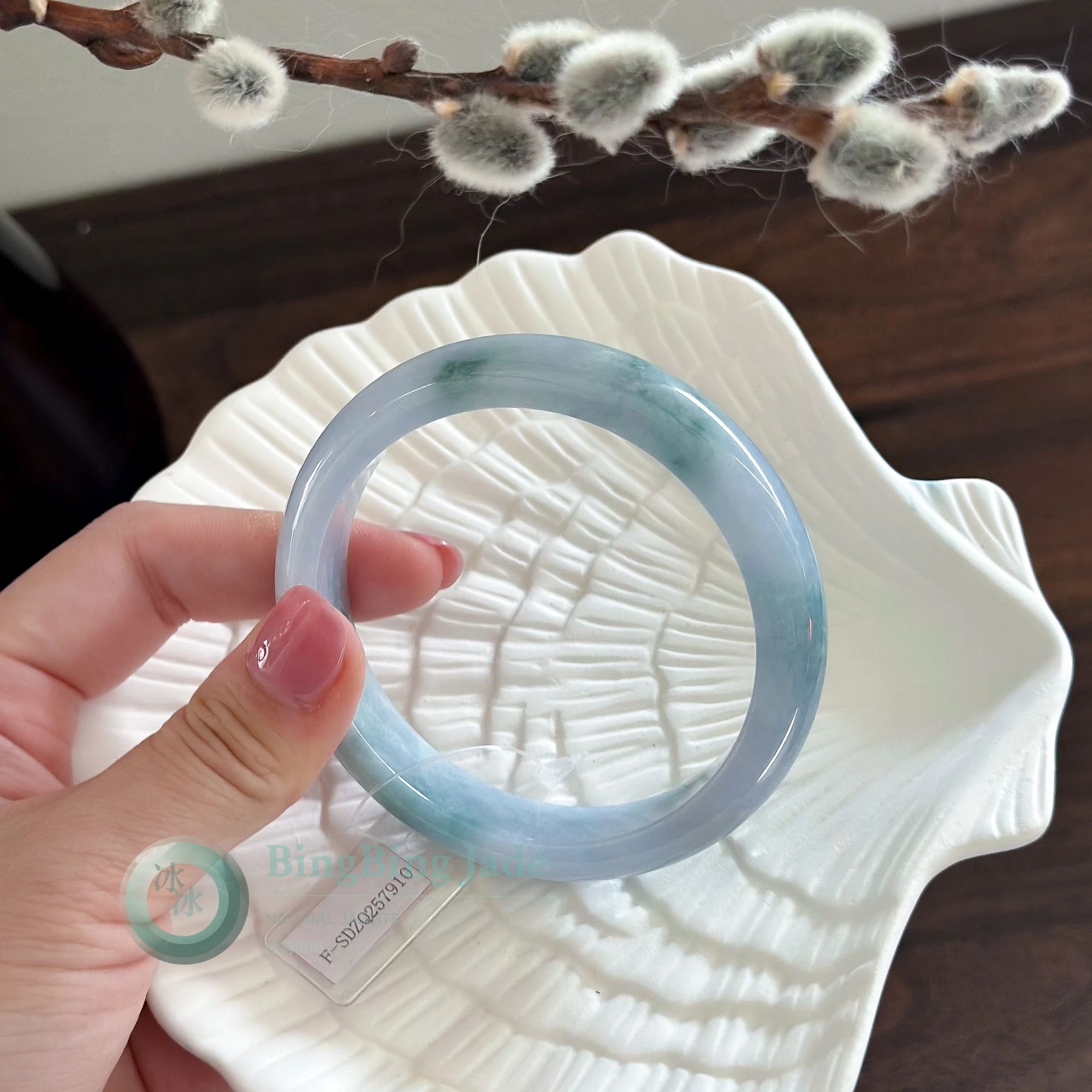 Lavender Mist with Monet Watercolor Greens — Bangle 60mm