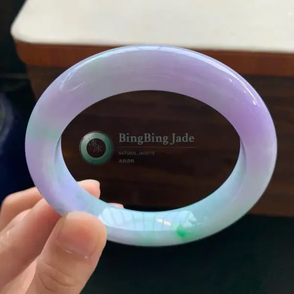 Lavender Dream with Spring Green Drifts — Glutinous Jadeite Bangle 59mm