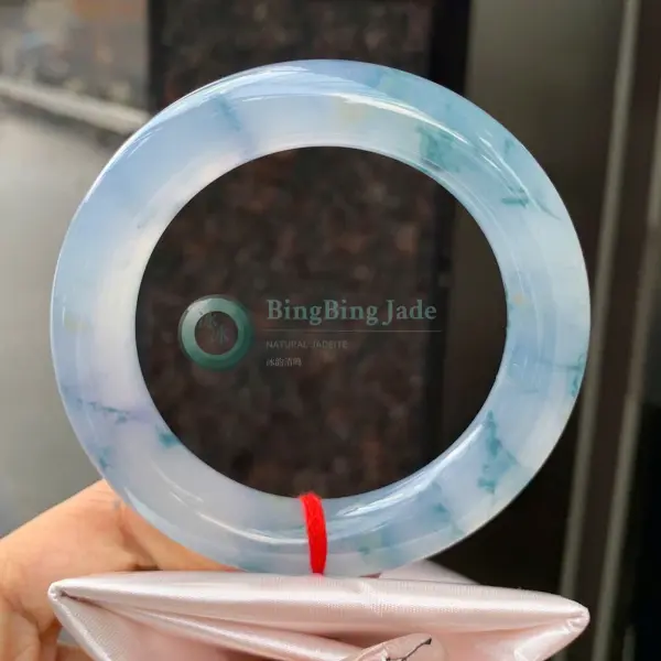 Icy Blue Marbled Jadeite Round Bangle 56mm