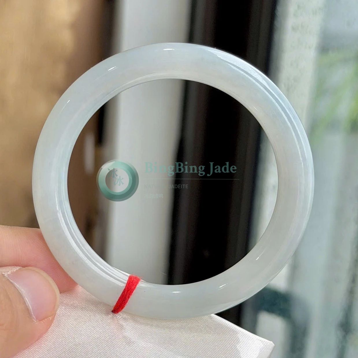 Near-Glacial White Jade with Blue Whisper — Bangle 55mm
