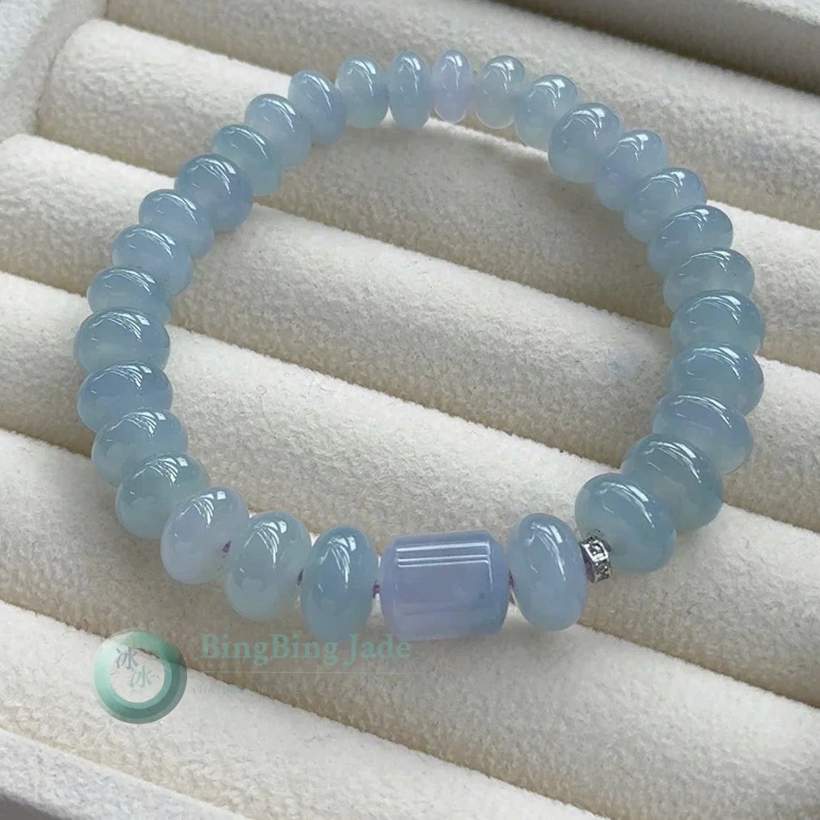 Icy Blue Moonlight Abacus Bead Bracelet with Barrel Accent
