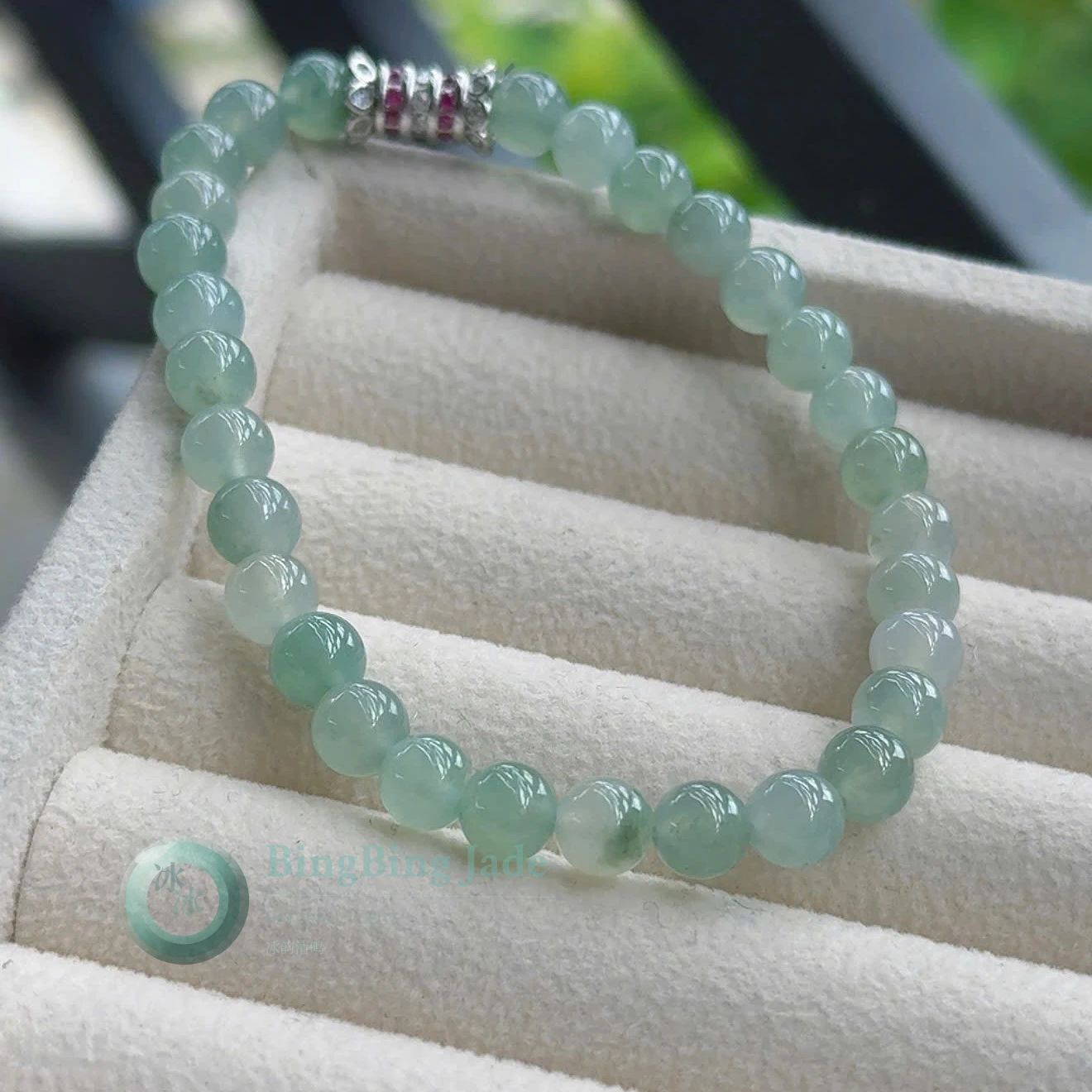 Icy Mint Dew Jadeite Bead Bracelet 6mm