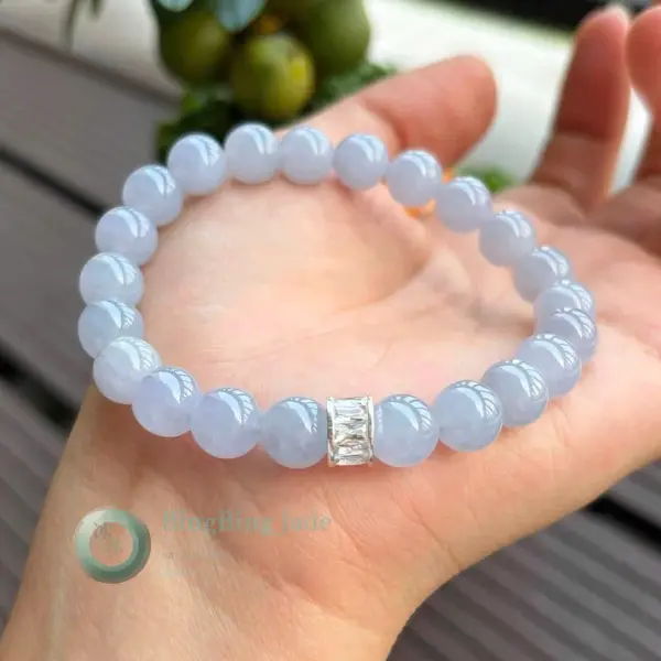 Icy Glutinous Lavender Jadeite Bracelet — Soft Violet Glow with Crystal Spacer
