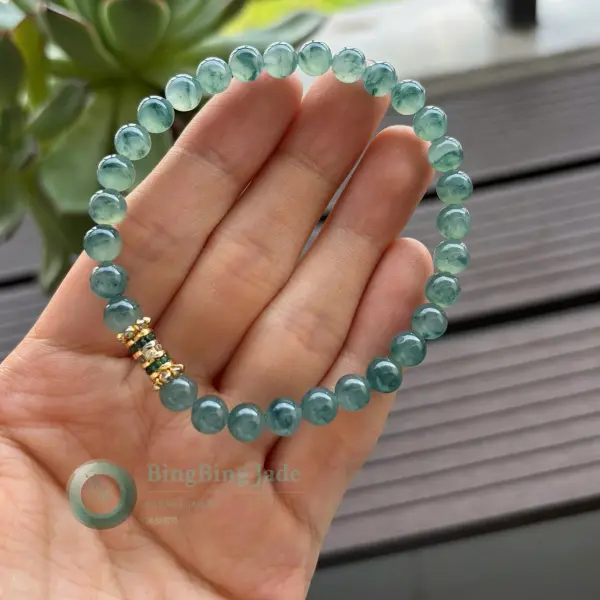 Icy Blue Jean Jadeite Bracelet — Denim Drift with Gold Accent