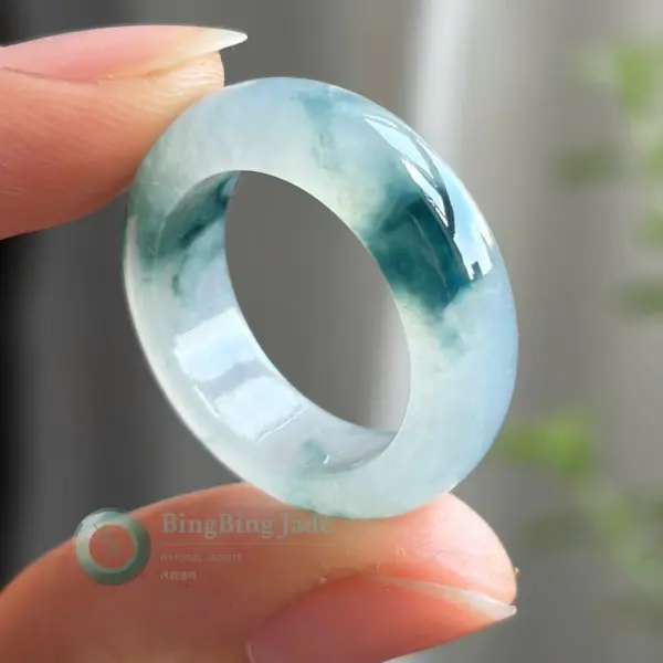Icy Blue Watercolor Floating Cloud Jadeite Ring 18mm