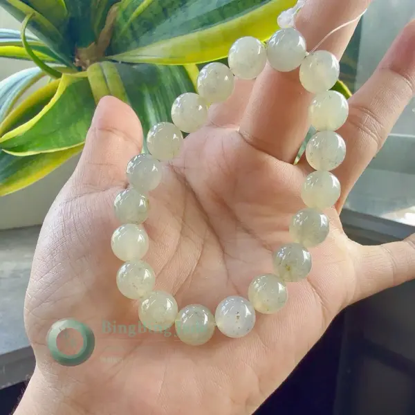 Icy Glutinous Golden Mist Jadeite Bracelet 10mm