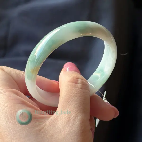 Springwater Gleam with Amber Root Accents — Jadeite Bangle 54mm
