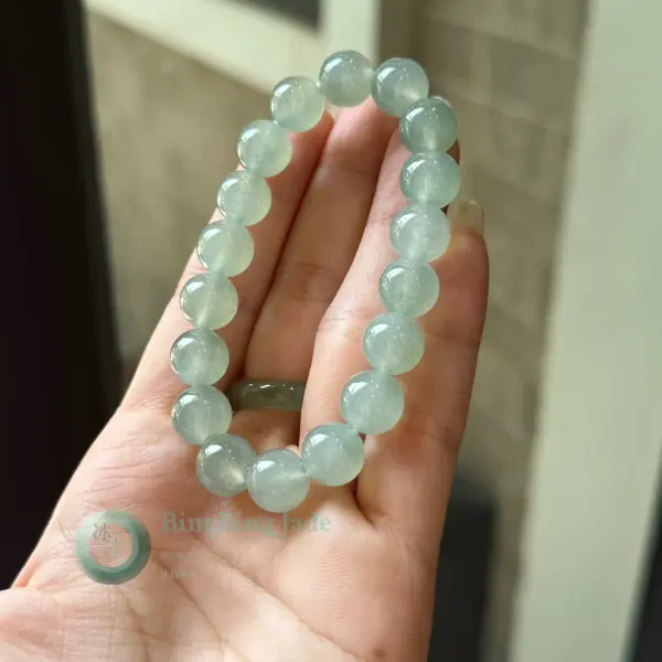 Icy Aqua Glow Jadeite Bead Bracelet — 10mm
