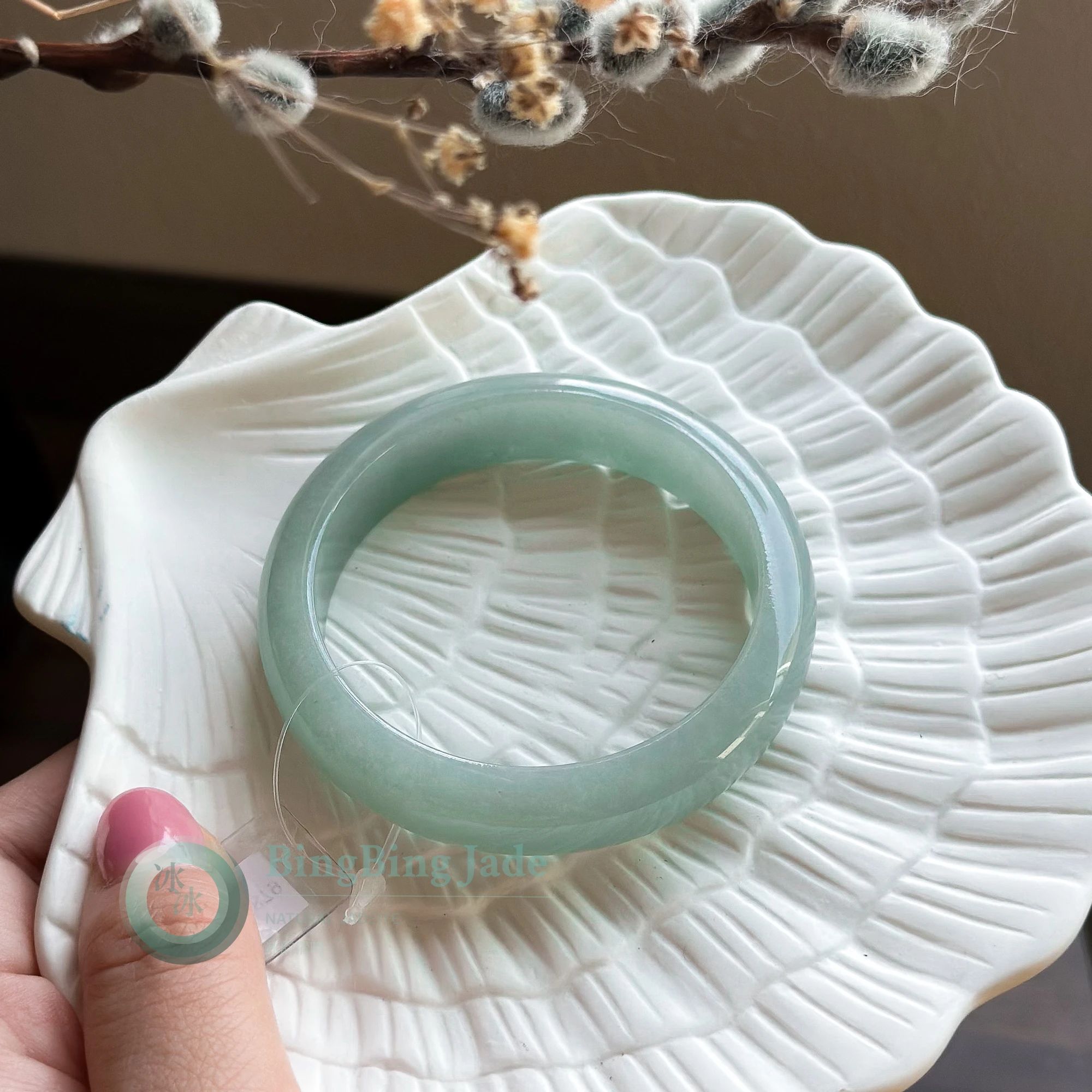 Aqua Glacier Jadeite Bangle 55mm — Collector-Grade Translucency