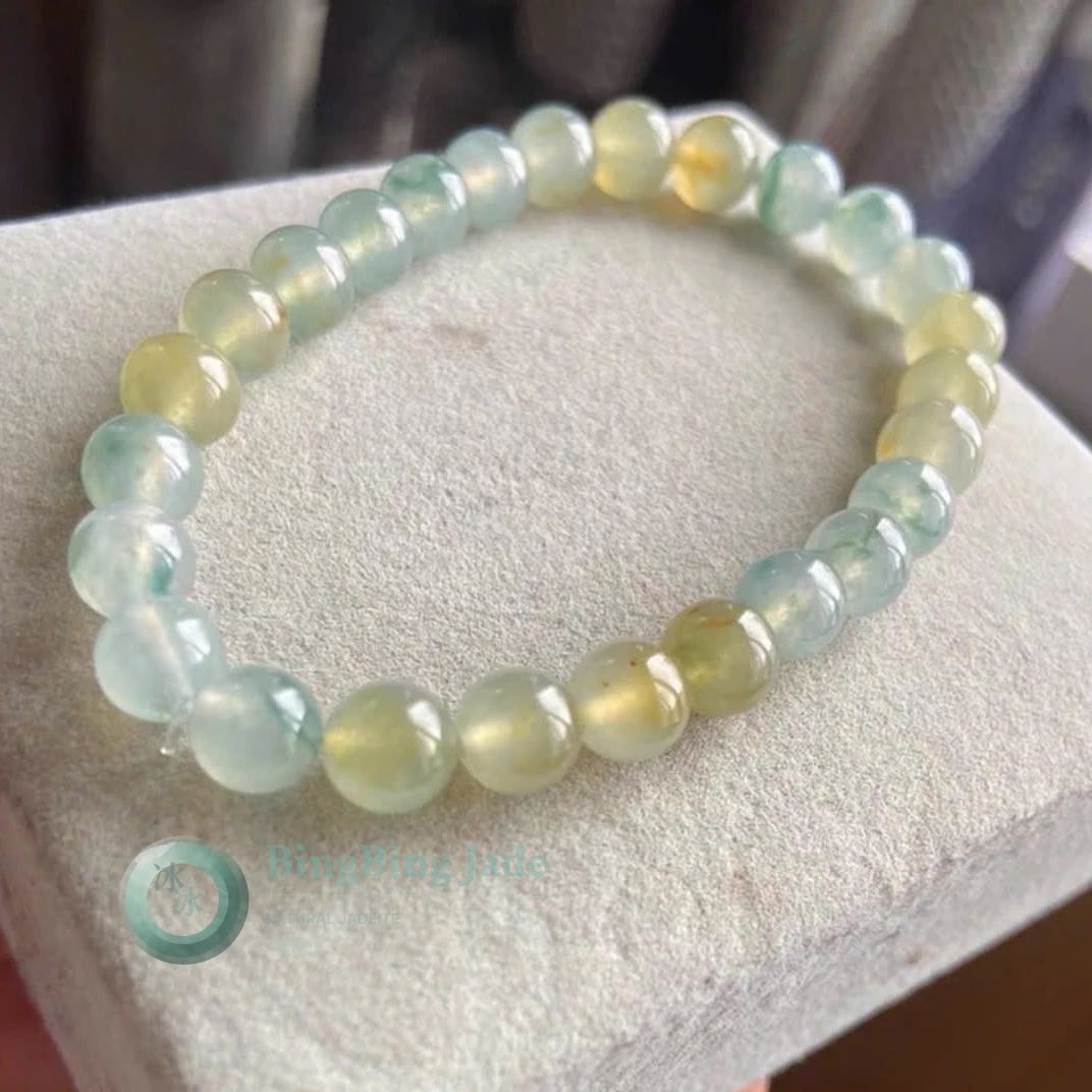 Icy Aqua & Honey Glow Jadeite Bracelet 6.7mm