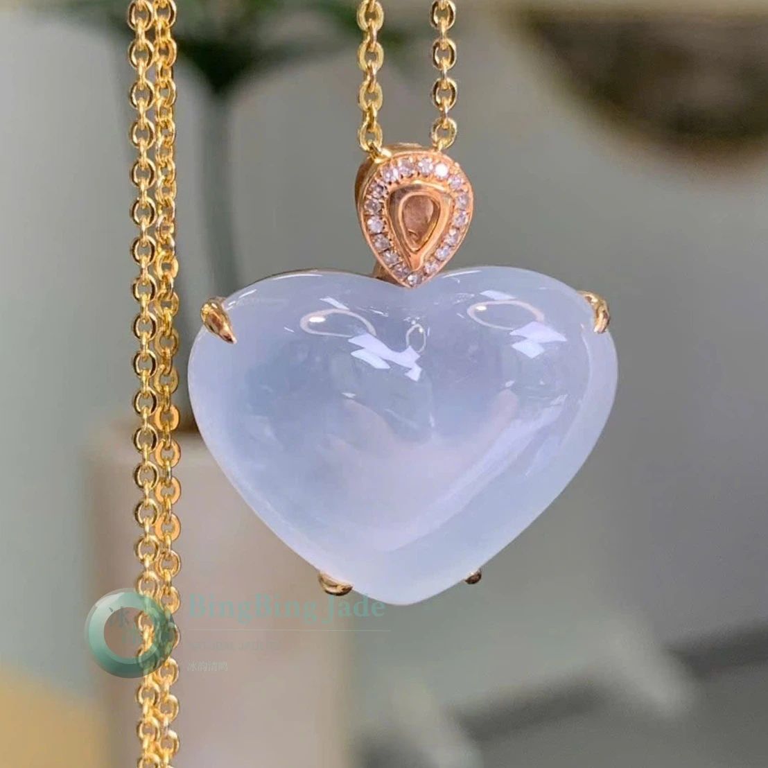 Icy  Glutinous Moonlight Heart Pendant — Soft Glow in Rose Gold