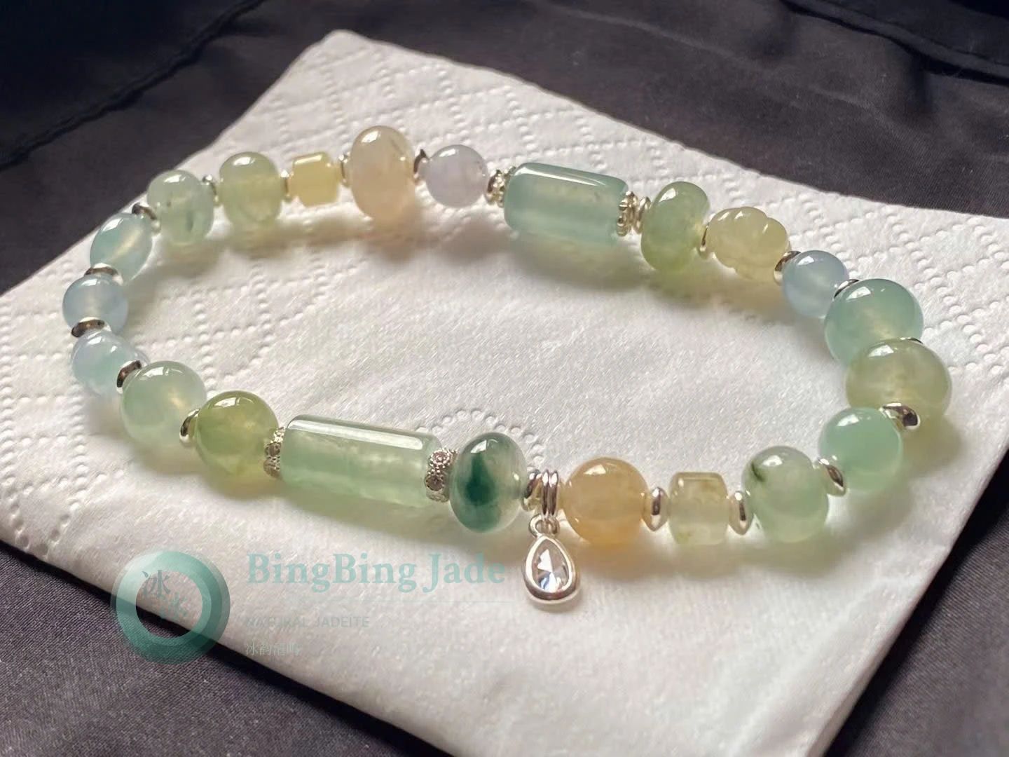 Icy Multi-Treasure Jadeite Bracelet — Spring Meadow with Moonlight Accent