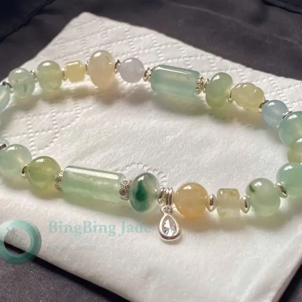 Icy Multi-Treasure Jadeite Bracelet — Spring Meadow with Moonlight Accent