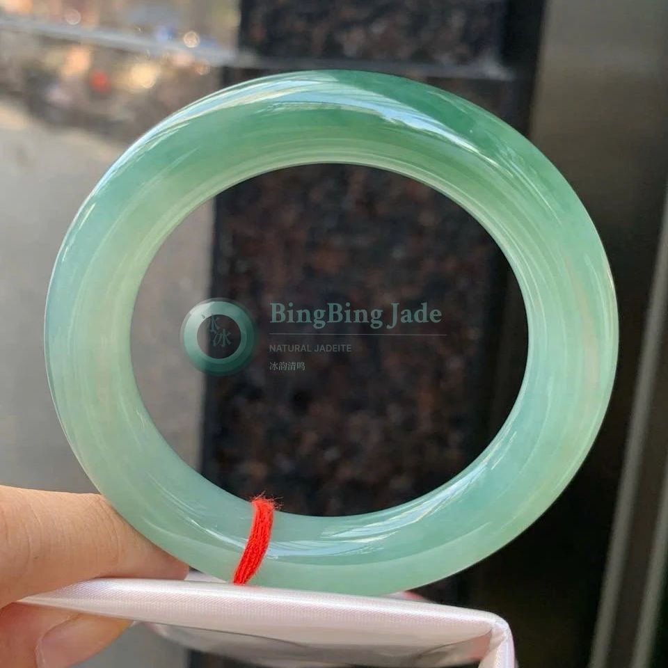 Icy Glutinous Spring Green Round Bar Bangle 55.8mm