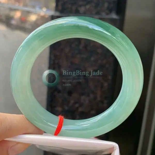 Icy Glutinous Spring Green Round Bar Bangle 55.8mm