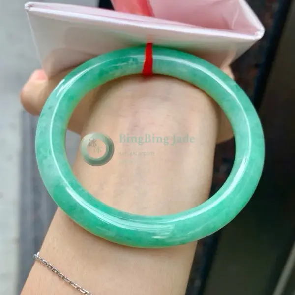Apple Green Glutinous Jadeite Round Bangle 56mm
