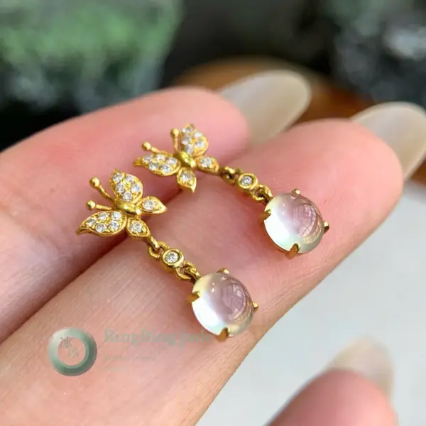 Glassy Moonlight Butterfly Drop Earrings in 18k Gold