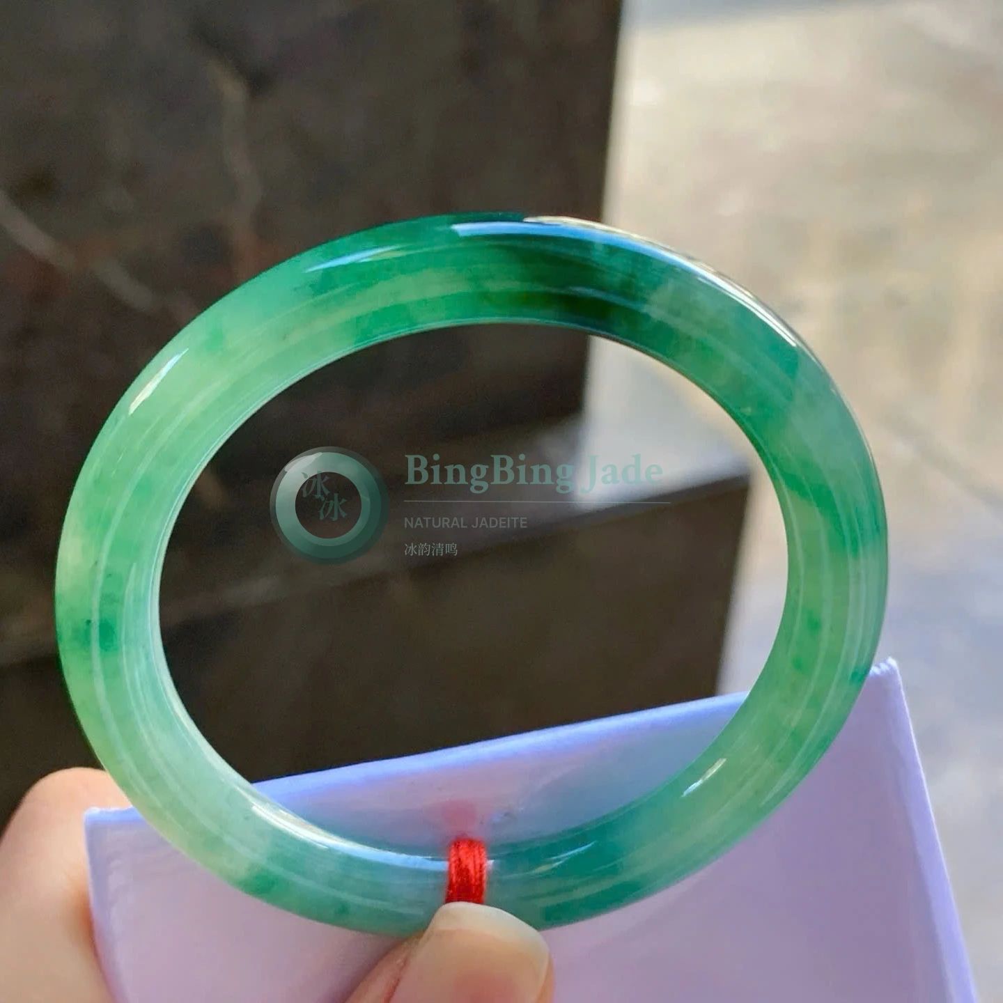 Icy Glutinous Floating Emerald Jadeite Bangle — Sunlit Spring Green