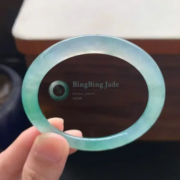 Icy Blue-Green Drift Jadeite Bangle 50mm