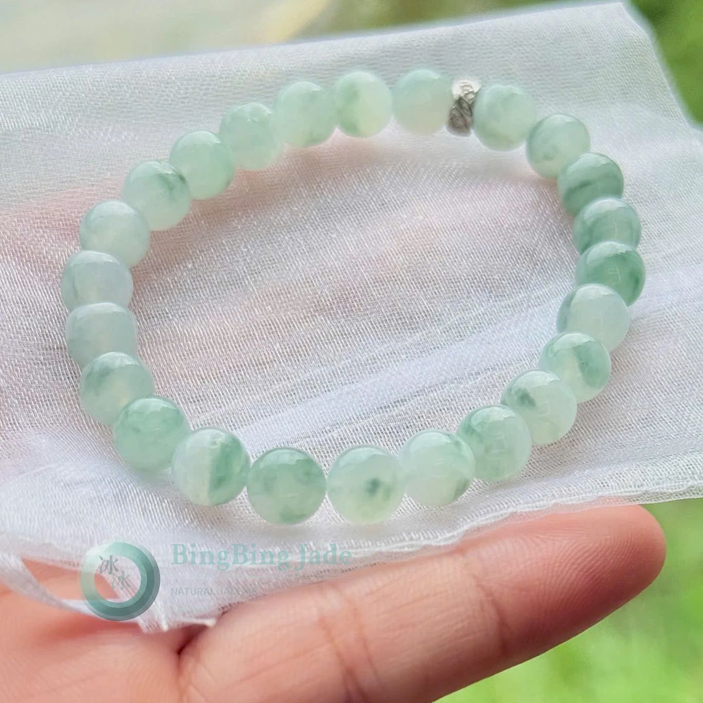 Icy Glutinous Floating Blossom Jadeite Bracelet 7.2mm