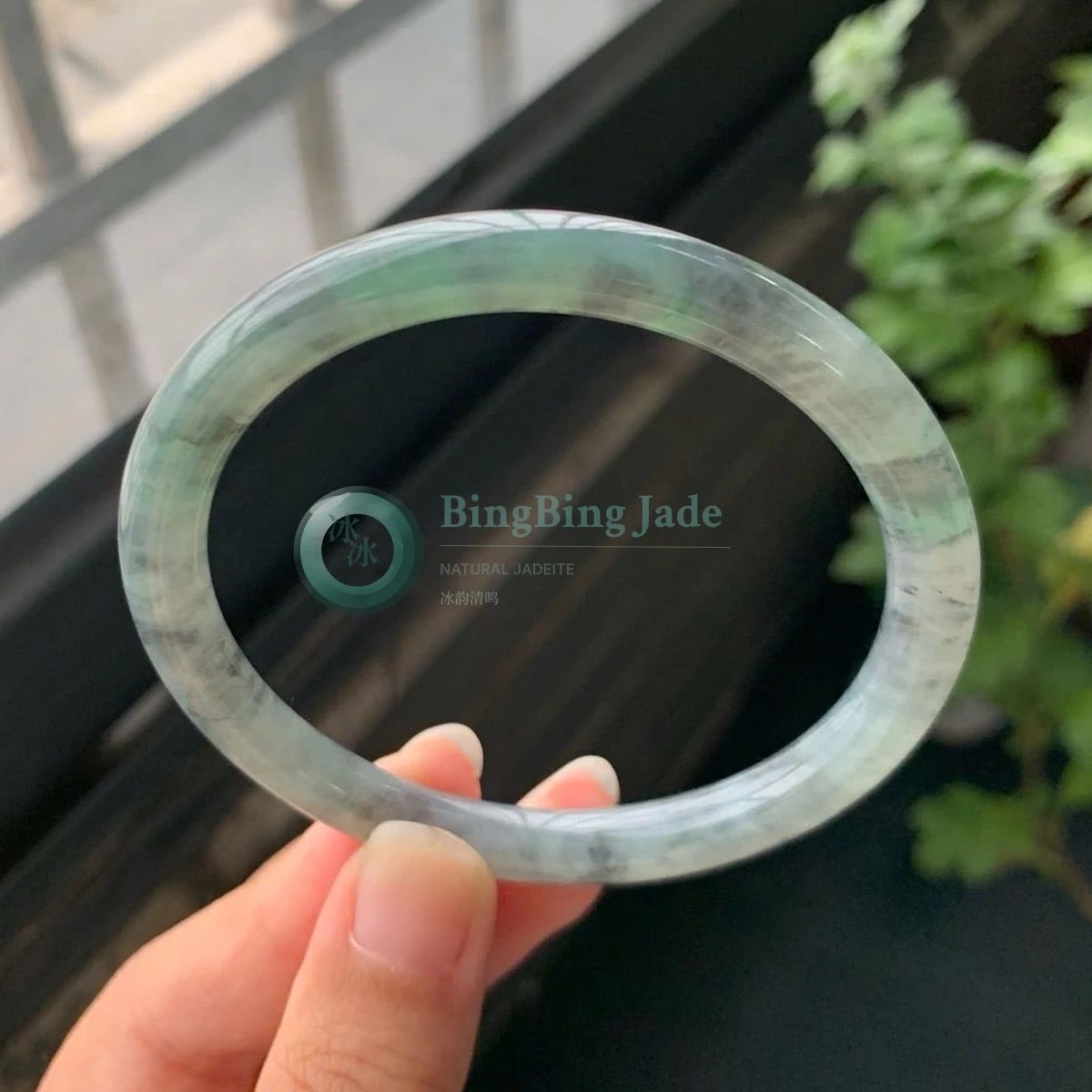 Icy Glutinous Black-Jade Bangle with Forest Green Undertone 54.8mm