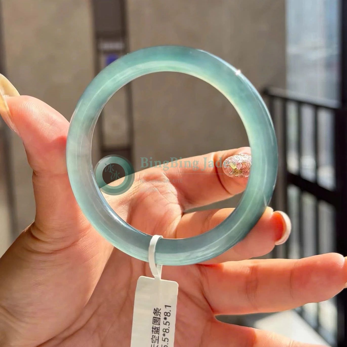 Icy Blue Stillwater Bangle 55.5mm — Guatemalan Jadeite