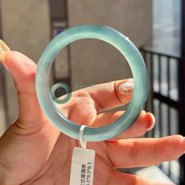 Icy Blue Stillwater Bangle 55.5mm — Guatemalan Jadeite