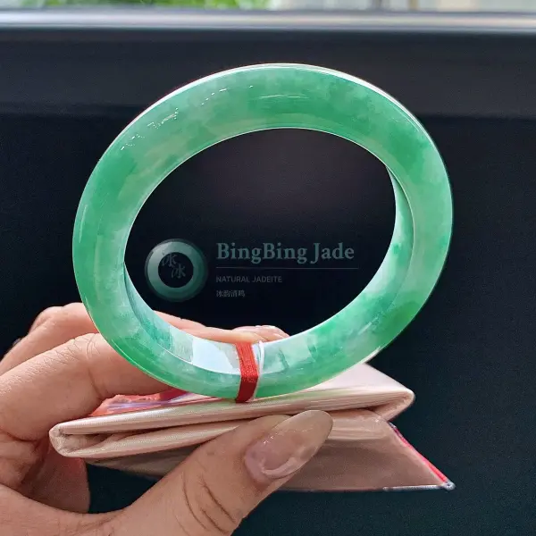 Vivid Spring Green Floating Color Jadeite Bangle 55mm
