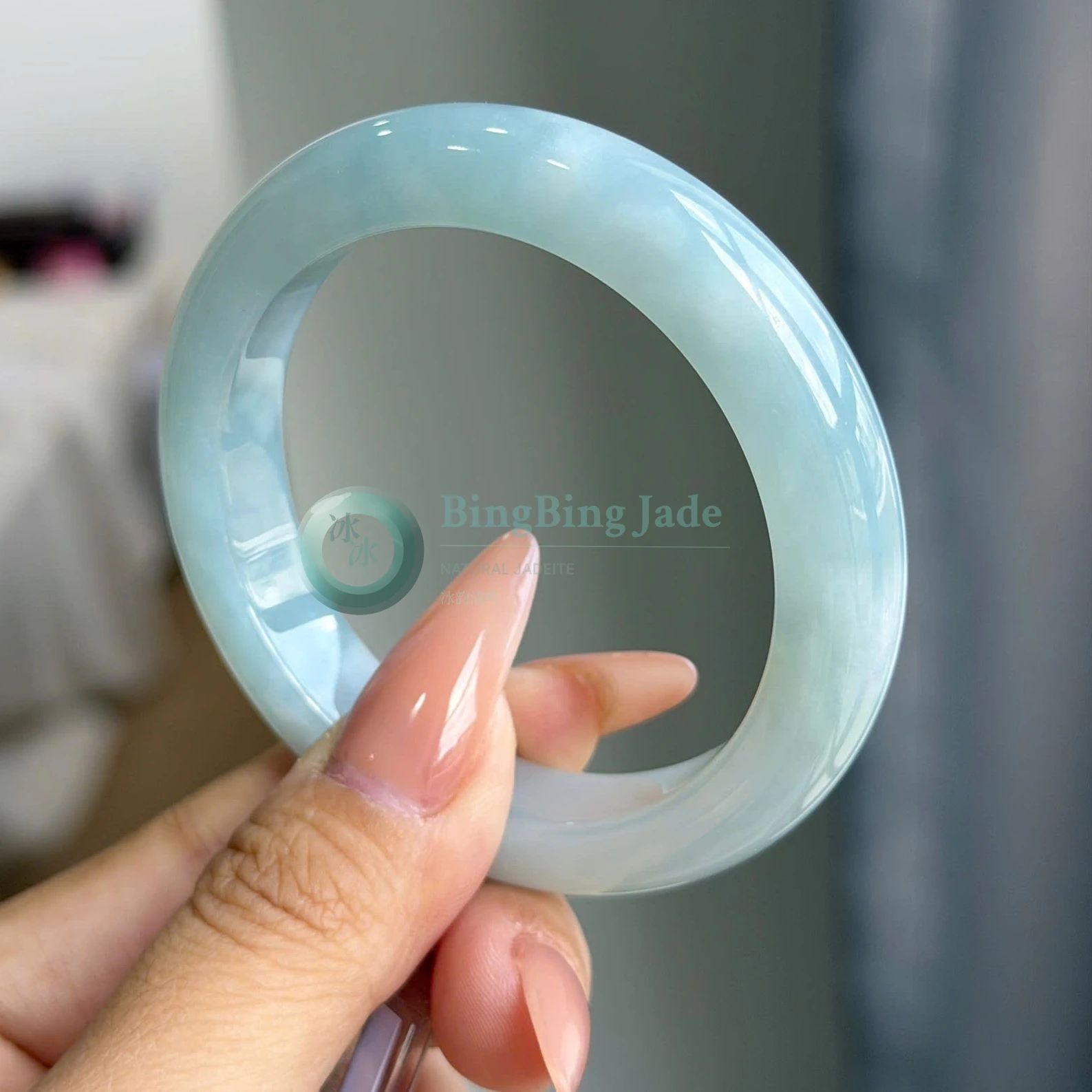 Drifting Cloud Blue Jadeite Bangle 52mm