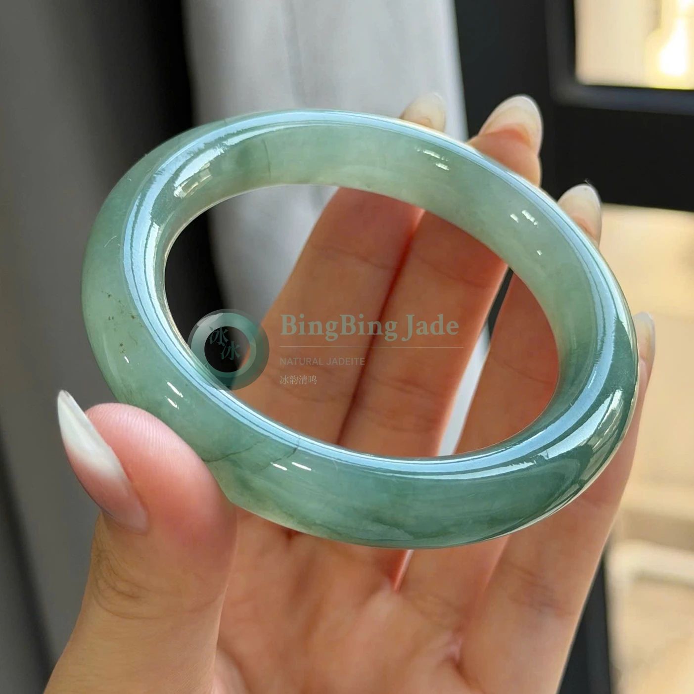 Glacier Jelly Bangle 52.8mm — Luminous Green with High Translucency