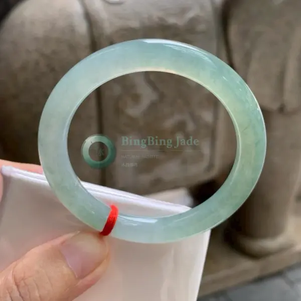 Blue Water Round Bar Bangle 52.5mm — Aqua Glow with Serene Depth