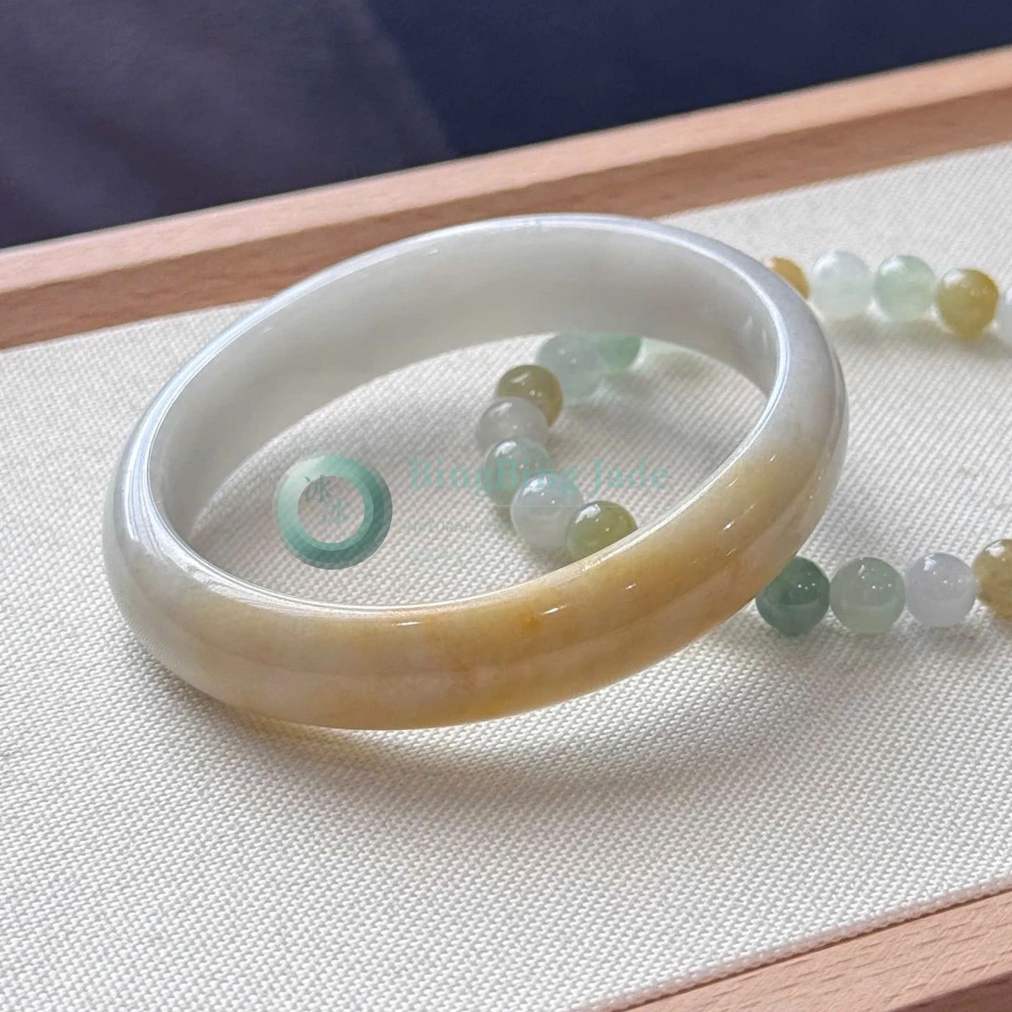 Honey-Kissed White Jade Oval Bangle 55mm
