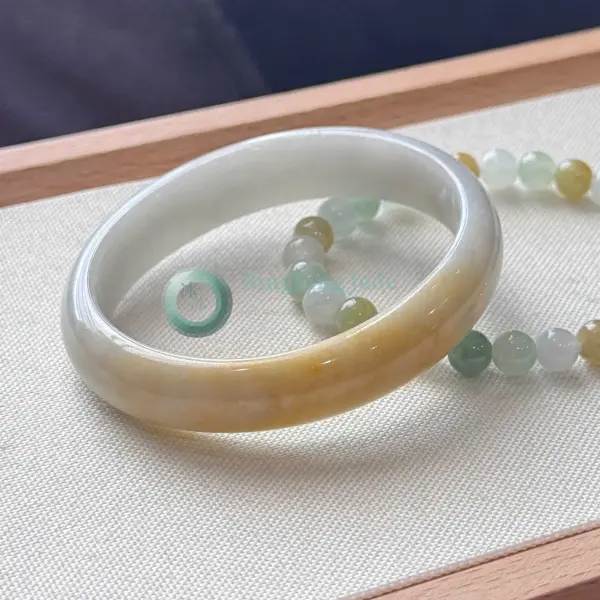 Honey-Kissed White Jade Oval Bangle 55mm