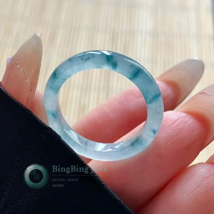 Icy Blue Floral Marbling Jadeite Ring