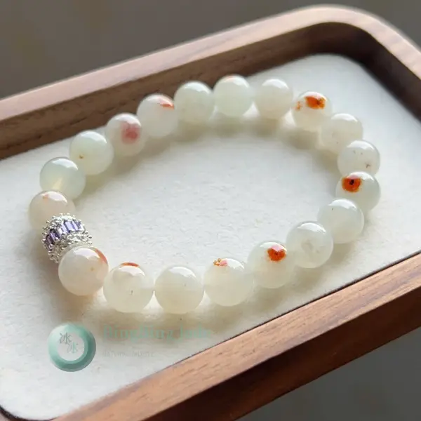 Koi Blossom White Jadeite Bracelet 9.9mm