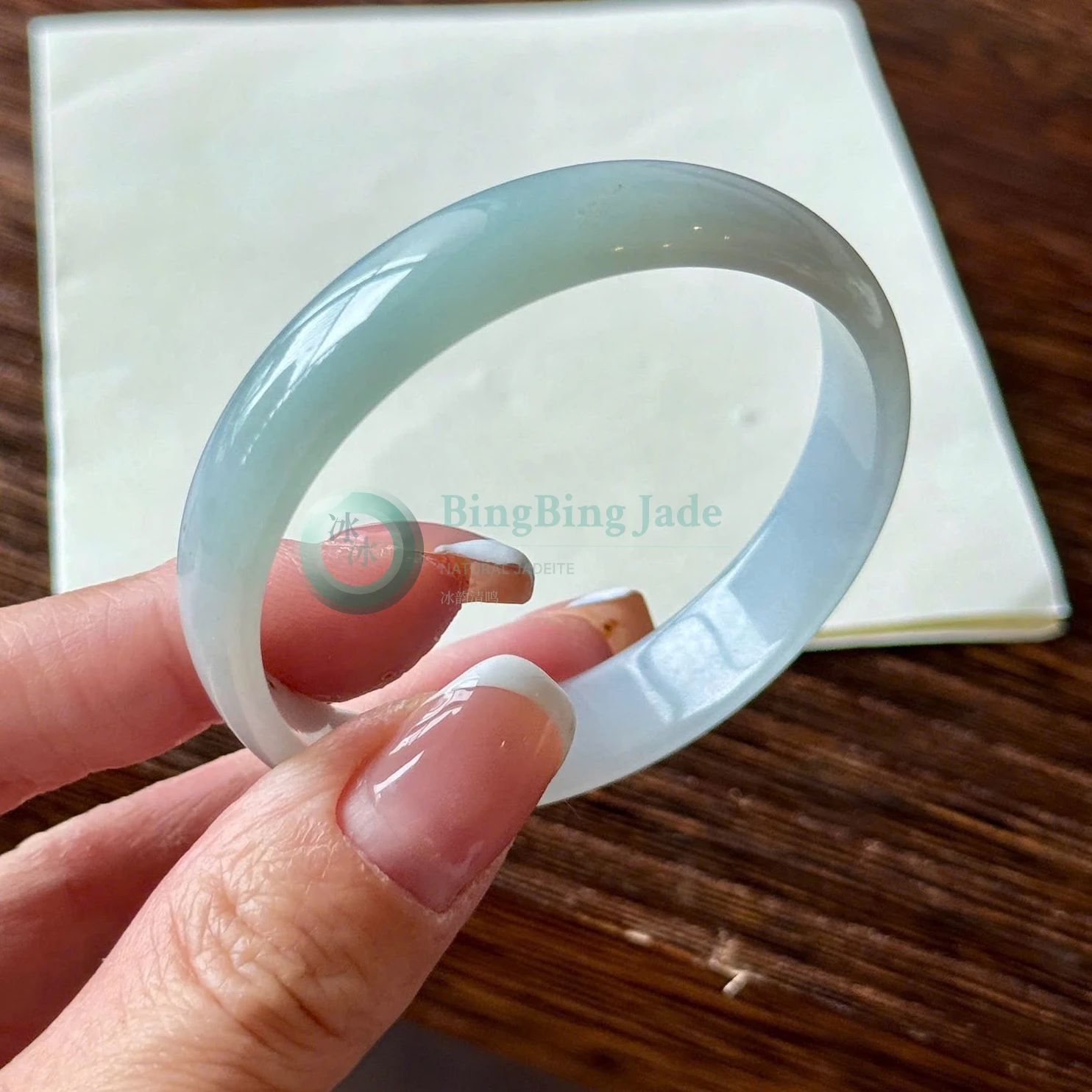 Soft Bluish Veil Jadeite Bangle 51mm — Quiet Glow with Gentle Gradient