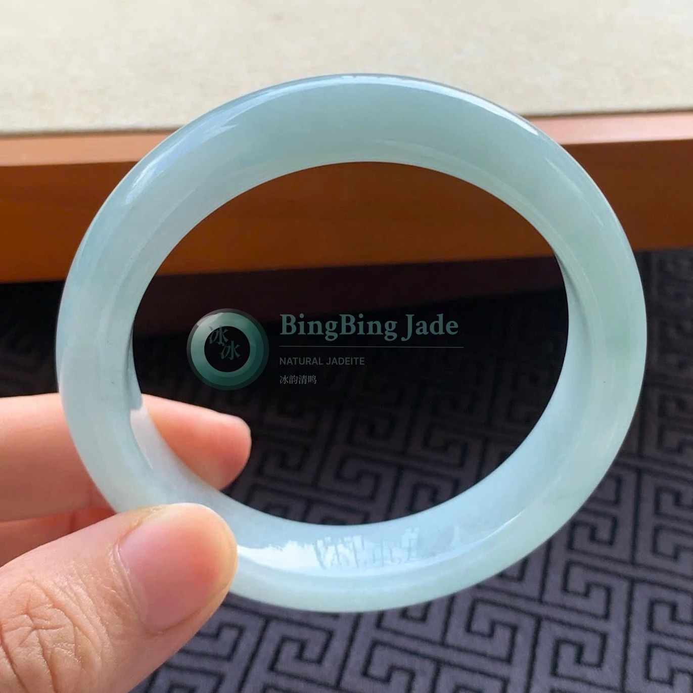 Icy Celestial Blue Jadeite Bangle 52.7mm — Soft Glacial Calm