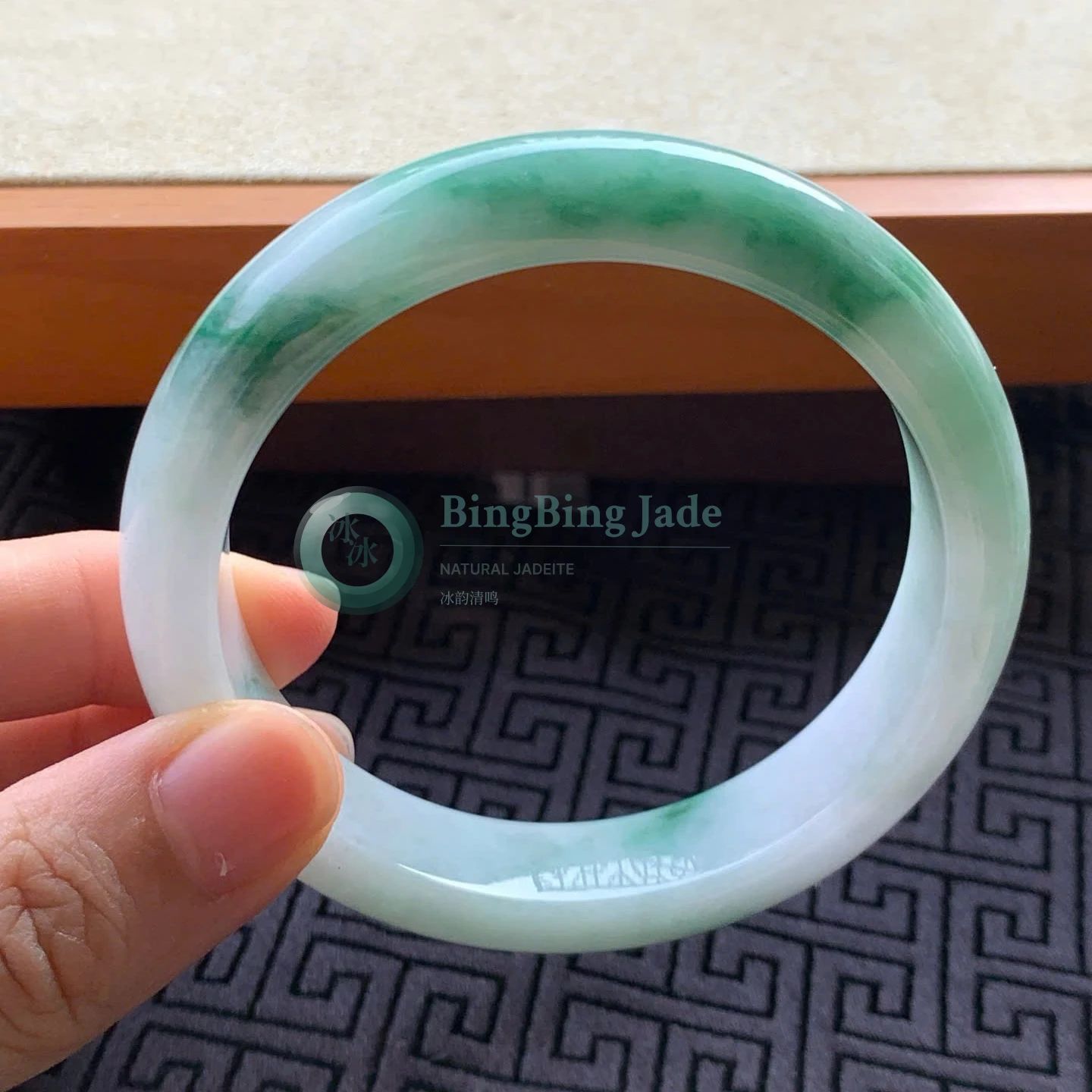 Spring Mist with Emerald Bloom — Glutinous Jadeite Bangle 57mm